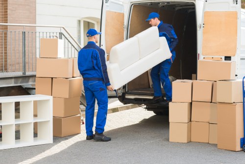 Packed student belongings prepared for removals in Shoreditch
