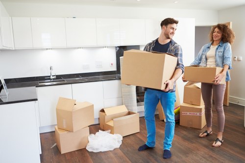 Boxes and furniture prepared for removals in Shoreditch flat