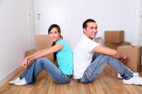 Packed moving boxes and furniture for Shoreditch removals