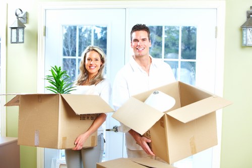 Boxes prepared for a flat move in Shoreditch